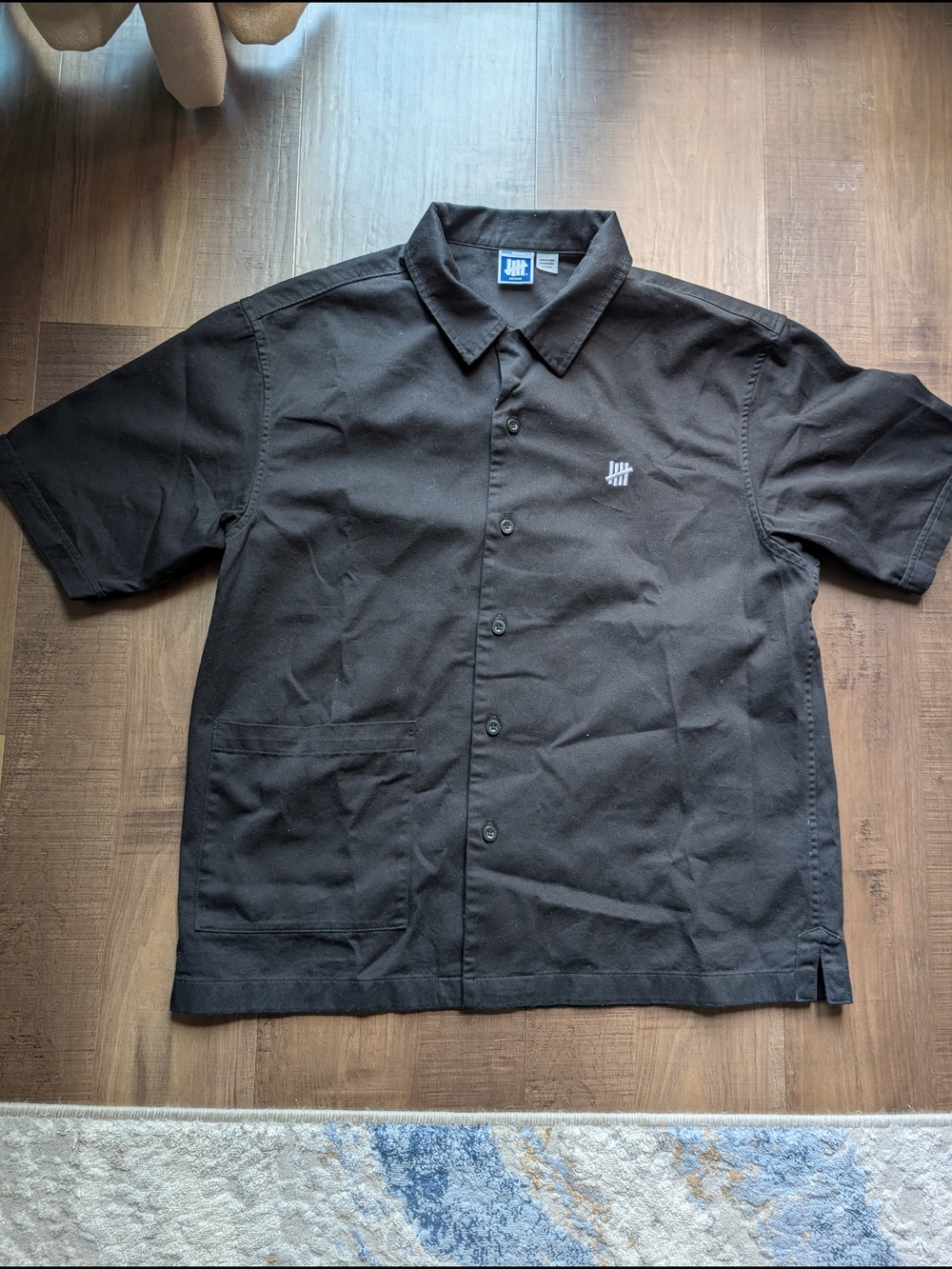 Undefeated Black Short Sleeve Button-Up Shirt with White Logo